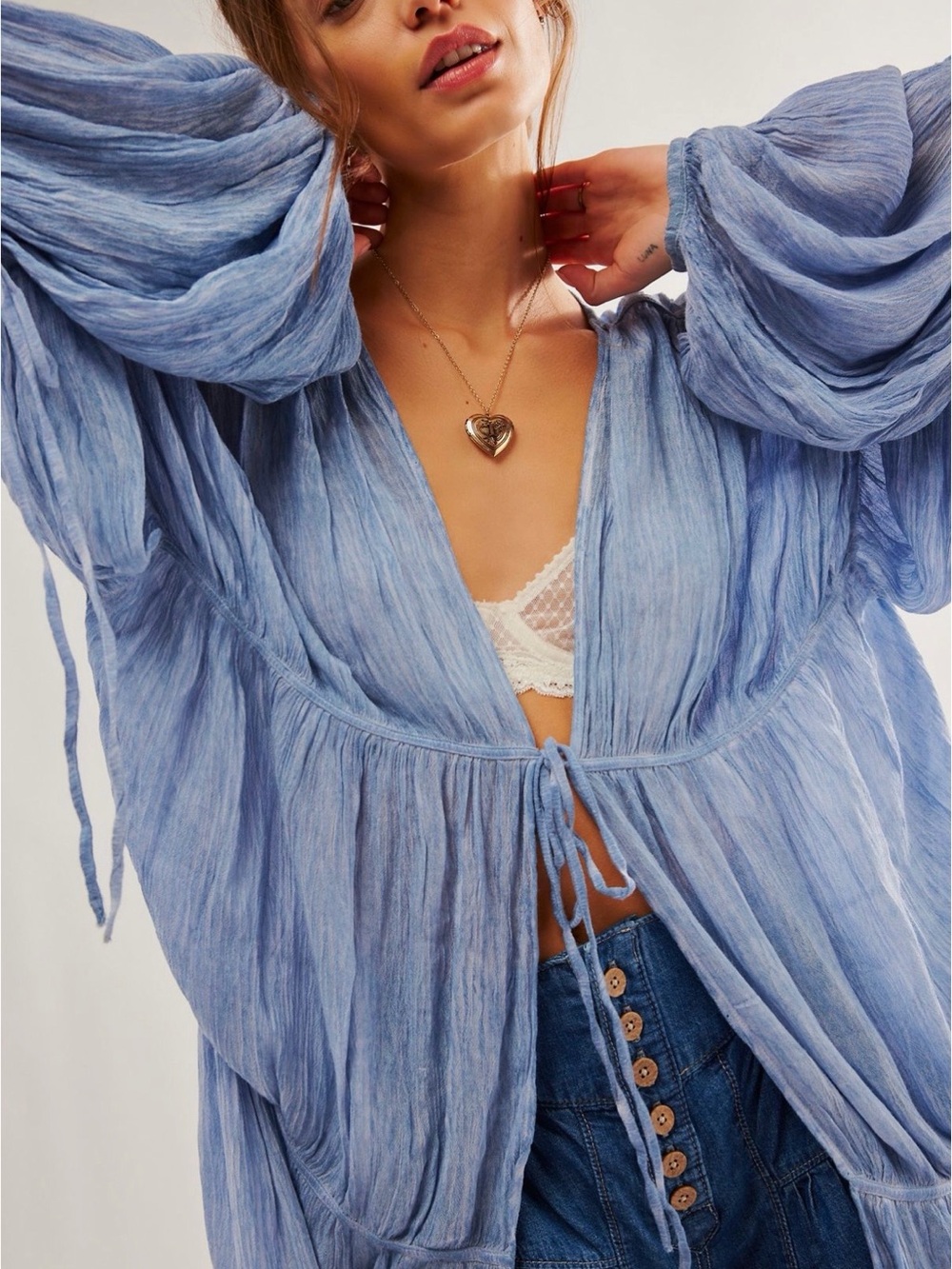 Free People Light Blue Gauze Swim Coverup - Picture 2 of 11